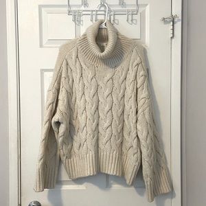 Cowl neck cable knit sweater